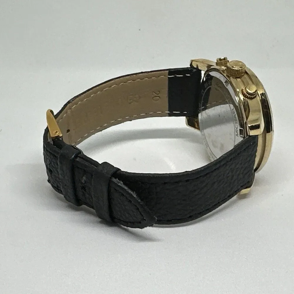Michael Kors Runway MK6161 Womens Black Leather Strap Analog Quartz Watch HME550